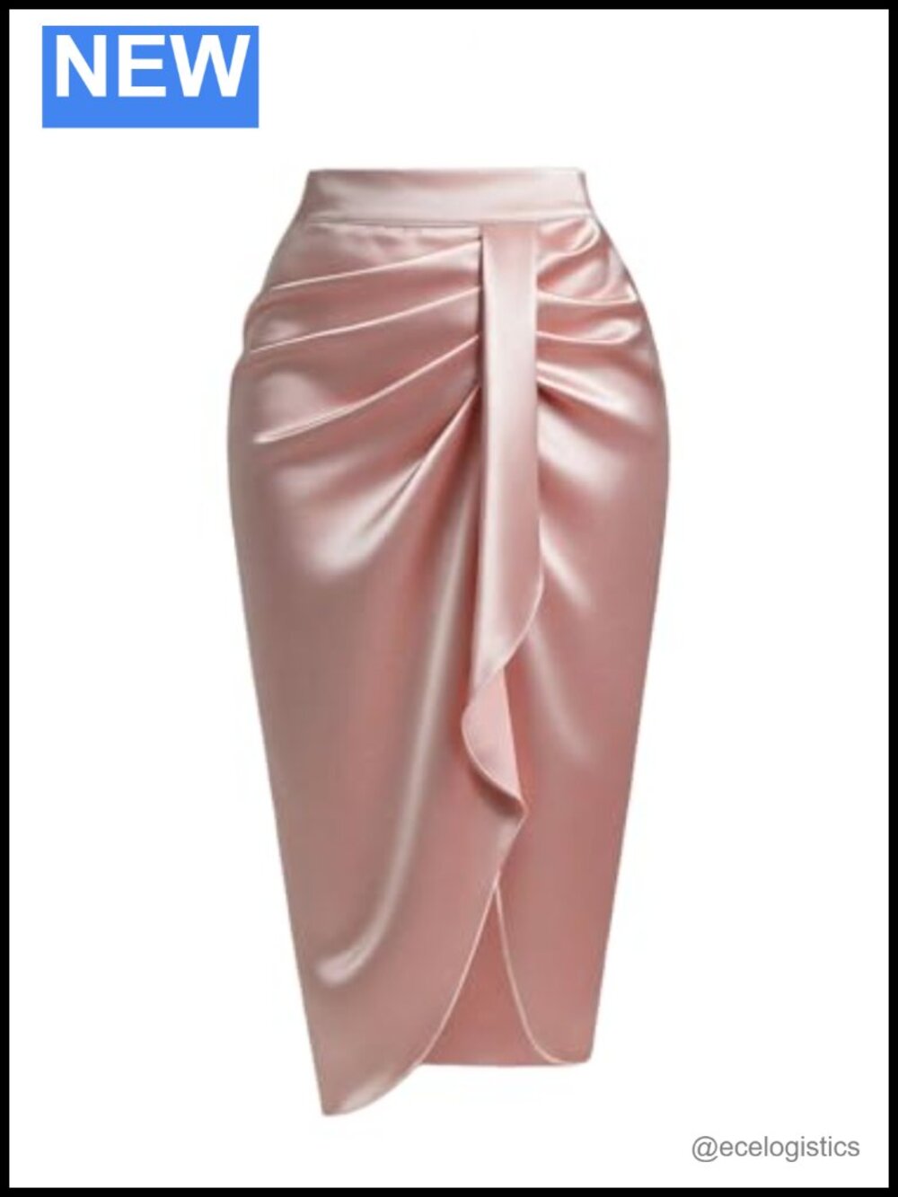 Elegant Satin Midi Wrap Skirt Asymmetrical Ruched Bodycon Pencil